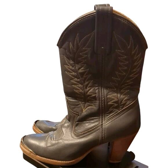 Vintage Acme Cowboy Boot Stacked Heel Women size 5.5 Medium Gray - Picture 2 of 11